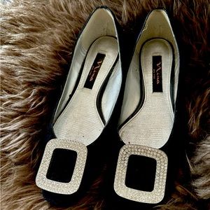 Beautiful Nina Ballerinas with diamanté buckles black suede 36.5